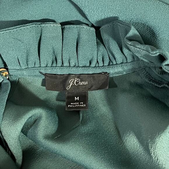 J.Crew Ruffle Neckline Long Sleeve Green Blouse Size Medium - Picture 6 of 9